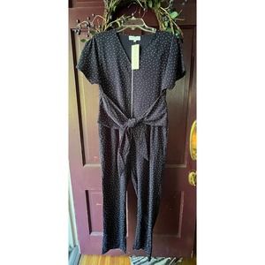 Piper and Scoot Women's Tie Front Jumpsuit in Navy with Stars Size Large